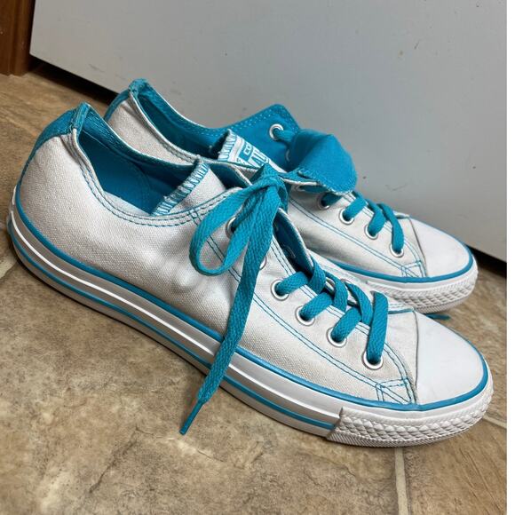 Converse All Star Double Tongue Low Top Sneakers Turquoise Blue and White Size 9 - Picture 7 of 7